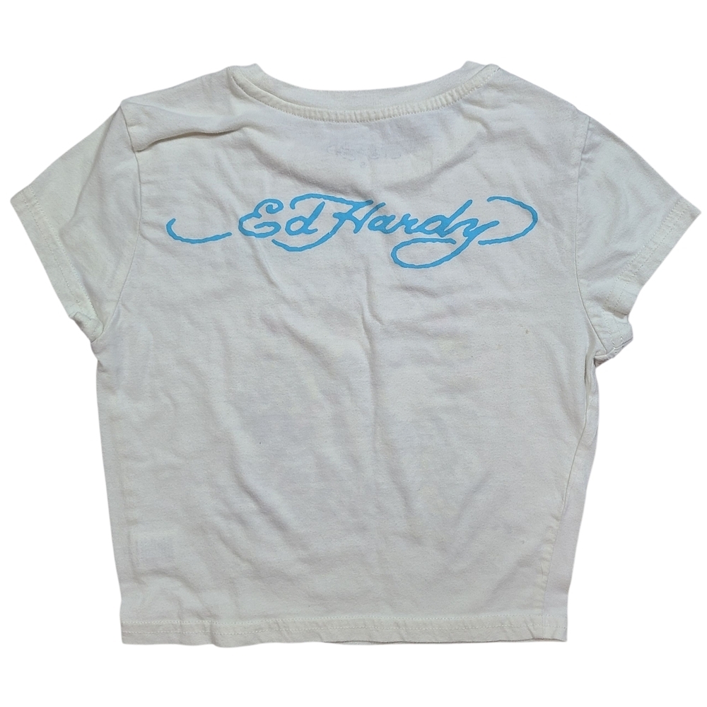Ed Hardy Kids Rhinestone Butterfly Tattoo Graphic Tee White Size Small - Picture 2 of 8